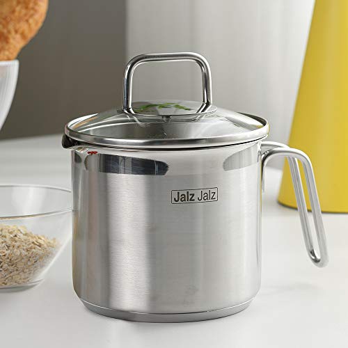 jalz jalz Stainless Steel Saucepan With Glass Lid,Classic Cookware, Sauce Pan,2 Quart for Boiling Milk, Sauce, Gravies,