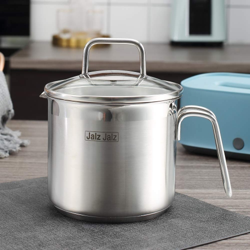 jalz jalz Stainless Steel Saucepan With Glass Lid,Classic Cookware, Sauce Pan,2 Quart for Boiling Milk, Sauce, Gravies,