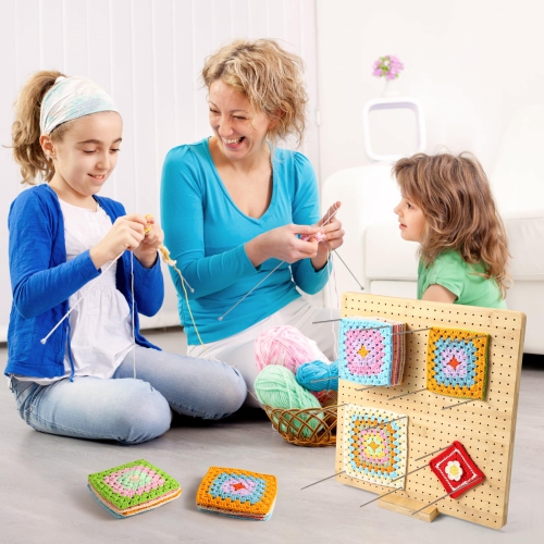 Aulin 15.5"" x 15.5"" Foldable Crochet Blocking Board with Pegs | 35 Stainless Steel Rod Pins - Upgrade Large Blocking B