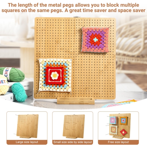 Aulin 15.5"" x 15.5"" Foldable Crochet Blocking Board with Pegs | 35 Stainless Steel Rod Pins - Upgrade Large Blocking B