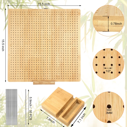 Aulin 15.5"" x 15.5"" Foldable Crochet Blocking Board with Pegs | 35 Stainless Steel Rod Pins - Upgrade Large Blocking B