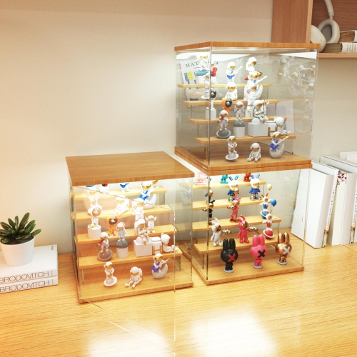 OCKYOOZ Clear Acrylic Display Case Display Box Stand with LED Light Storage Box Wall Mount Showcase Dustproof Organizer