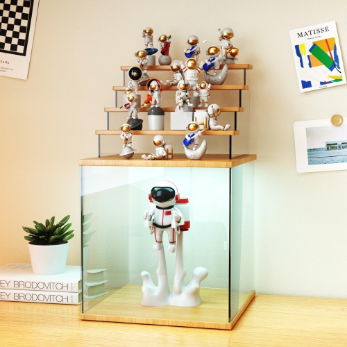 OCKYOOZ Clear Acrylic Display Case Display Box Stand with LED Light Storage Box Wall Mount Showcase Dustproof Organizer