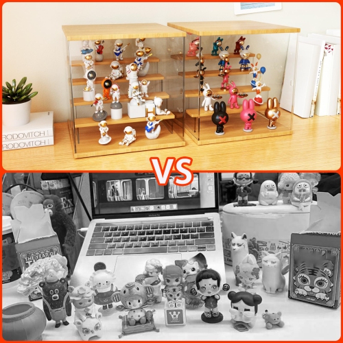 OCKYOOZ Clear Acrylic Display Case Display Box Stand with LED Light Storage Box Wall Mount Showcase Dustproof Organizer