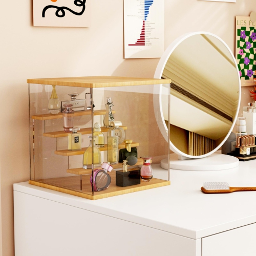 OCKYOOZ Clear Acrylic Display Case Display Box Stand with LED Light Storage Box Wall Mount Showcase Dustproof Organizer