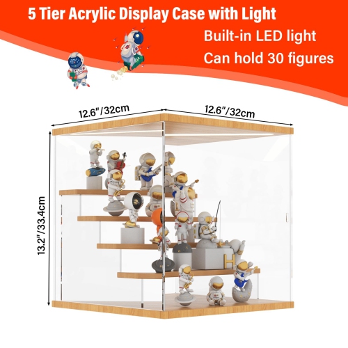 OCKYOOZ Clear Acrylic Display Case Display Box Stand with LED Light Storage Box Wall Mount Showcase Dustproof Organizer
