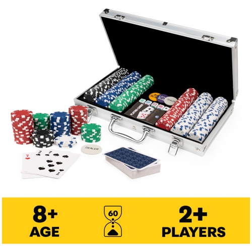 Cardinal Classics, 300-Piece Poker Set with Aluminum Carrying Case & Professional Weight Chips Plus 5 Poker Dice, Casino