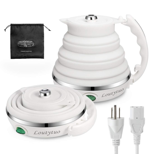 120V 555ML Ultrathin Travel Foldable Electric Kettle with Separable Power Cord and Handle, Boil Dry Protection, Food Gra