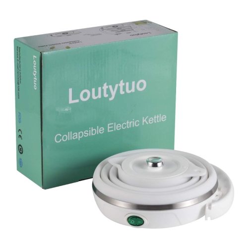 120V 555ML Ultrathin Travel Foldable Electric Kettle with Separable Power Cord and Handle, Boil Dry Protection, Food Gra