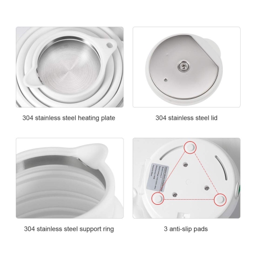 120V 555ML Ultrathin Travel Foldable Electric Kettle with Separable Power Cord and Handle, Boil Dry Protection, Food Gra