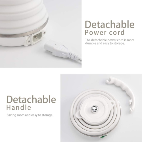 120V 555ML Ultrathin Travel Foldable Electric Kettle with Separable Power Cord and Handle, Boil Dry Protection, Food Gra