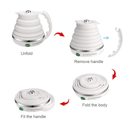 120V 555ML Ultrathin Travel Foldable Electric Kettle with Separable Power Cord and Handle, Boil Dry Protection, Food Gra