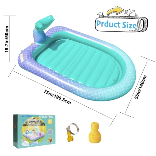 75" Sprinkler & Splash Pad for Kids, Large Outdoor Sprinklers Play Mat Summer Water Play Toys Pool Inflatable Mermaid Sp