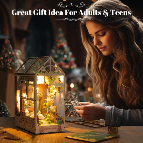 Ensemble de coin livre à faire soi-même - Diorama des étagères avec LED - Casse-tête en bois 3D Ensembles de maison miniature à fabriquer soi-même -