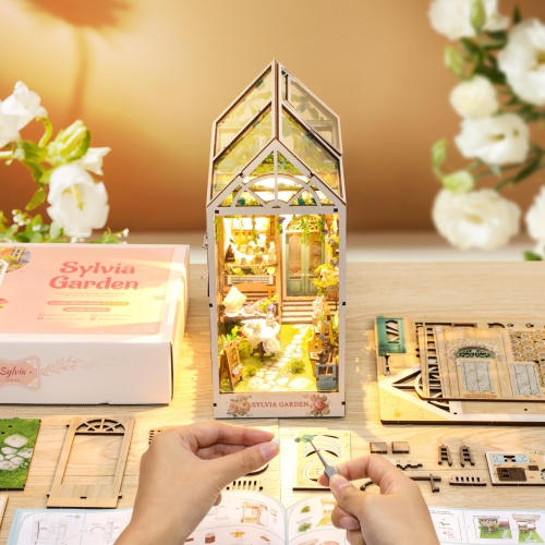 Ensemble de coin livre à faire soi-même - Diorama des étagères avec LED - Casse-tête en bois 3D Ensembles de maison miniature à fabriquer soi-même -