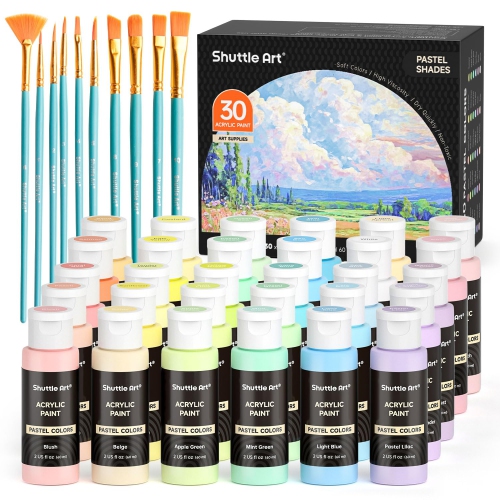 Shuttle Art – Ensemble de 40 peinture acrylique pastel, 30 couleurs, bouteilles 60&nbsp;ml/2&nbsp;oz, haute viscosité, peinture étanche avec 10 pai