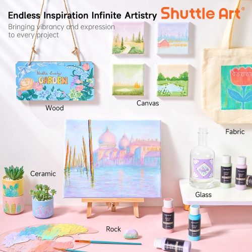 Shuttle Art – Ensemble de 40 peinture acrylique pastel, 30 couleurs, bouteilles 60 ml/2 oz, haute viscosité, peinture étanche avec 10 pai