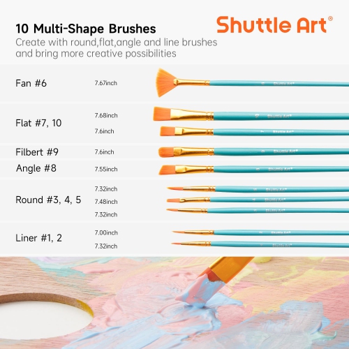 Shuttle Art – Ensemble de 40 peinture acrylique pastel, 30 couleurs, bouteilles 60 ml/2 oz, haute viscosité, peinture étanche avec 10 pai
