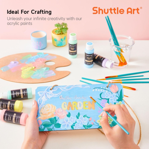 Shuttle Art – Ensemble de 40 peinture acrylique pastel, 30 couleurs, bouteilles 60 ml/2 oz, haute viscosité, peinture étanche avec 10 pai