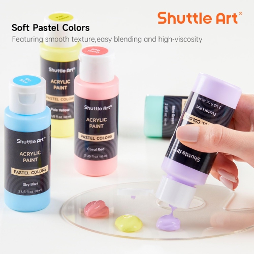 Shuttle Art – Ensemble de 40 peinture acrylique pastel, 30 couleurs, bouteilles 60 ml/2 oz, haute viscosité, peinture étanche avec 10 pai