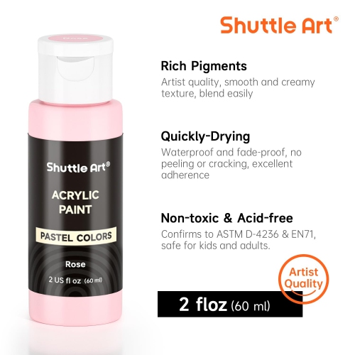 Shuttle Art – Ensemble de 40 peinture acrylique pastel, 30 couleurs, bouteilles 60 ml/2 oz, haute viscosité, peinture étanche avec 10 pai
