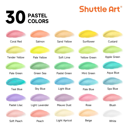 Shuttle Art – Ensemble de 40 peinture acrylique pastel, 30 couleurs, bouteilles 60 ml/2 oz, haute viscosité, peinture étanche avec 10 pai