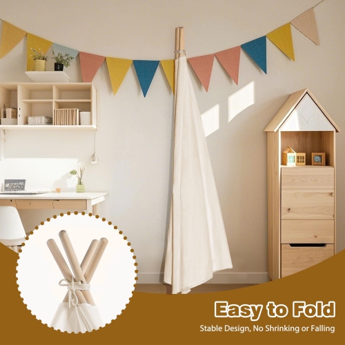 Monobeach Teepee Tent for Kids Foldable Children Play Tent for Girl and Boy with Carry Case 4 Poles White Canvas Playhou