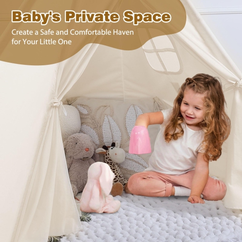 Monobeach Teepee Tent for Kids Foldable Children Play Tent for Girl and Boy with Carry Case 4 Poles White Canvas Playhou