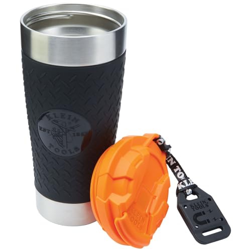 Klein Tools 55580 Stainless Steel Tumbler with Flip-top Lid, Insulated 20 oz. Tradesman's Double Wall Vacuum Mug, Slip-R