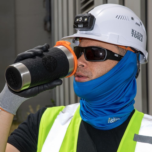 Klein Tools 55580 Stainless Steel Tumbler with Flip-top Lid, Insulated 20 oz. Tradesman's Double Wall Vacuum Mug, Slip-R