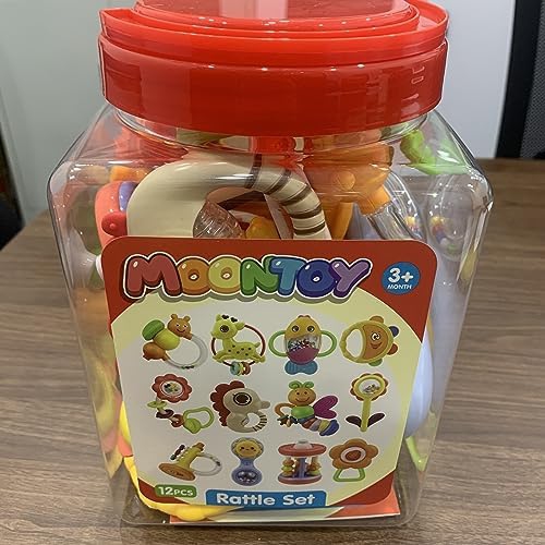 MOONTOY 12pcs Baby Rattles Set Teether Toys for Babies 0-6 Months Infant Baby Gifts Easter Basket Stuffers, Baby Toys 6-