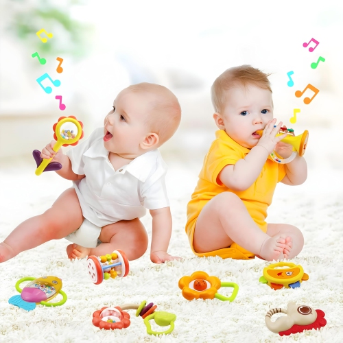 MOONTOY 12pcs Baby Rattles Set Teether Toys for Babies 0-6 Months Infant Baby Gifts Easter Basket Stuffers, Baby Toys 6-