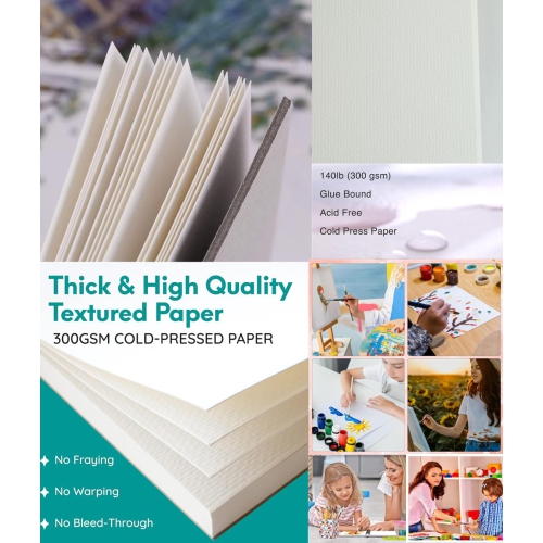 Bloc de 2 feuilles à l'aquarelle AOOK, 11 x 16,53 po, 20 feuilles de papier mélangé, à reliure latérale, texture fine, en goujard