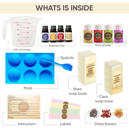 Trousse de fabrication de savon - Kit de fabrication Savon - Fournitures de fabrication de savon avec beurre de karité 1 lb, base de savon