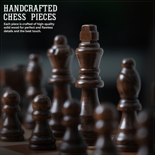 FREYBLI Magnetic Wooden Chess Board Set for Adults Kids, Handcrafted 15 Inch Chess and Checkers Set, Folding Portable Tr