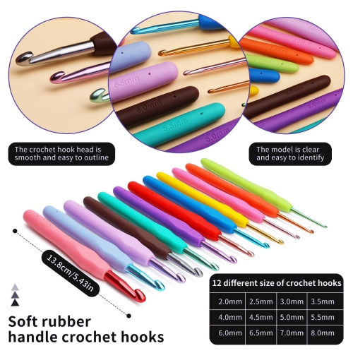 Crochet 97 pièces avec ensemble de fils, ensemble de crochets comprend 15 balles de laine crochetée de couleurs, une trousse de crochets, une trousse