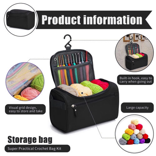 Crochet 97 pièces avec ensemble de fils, ensemble de crochets comprend 15 balles de laine crochetée de couleurs, une trousse de crochets, une trousse