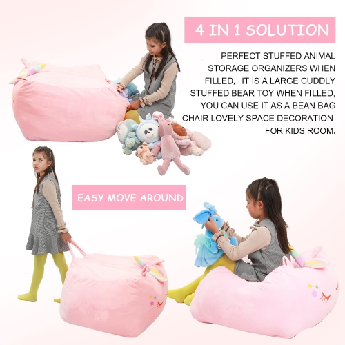 Yoweenton Unicorn Bean Bag Chair for Girls Room Decor, Stuffed Animal Storage, Kids Chairs, Toy Organizers Storage Beanb