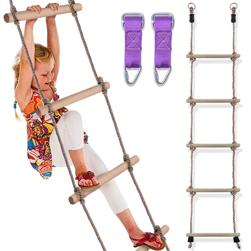 Trailblaze Premium Climbing Rope Ladder for Kids 6ft Wooden, Playset Rope Ladder Swing Set, Safe & Secure Outdoor/Indoor
