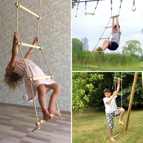 Trailblaze Premium Climbing Rope Ladder for Kids 6ft Wooden, Playset Rope Ladder Swing Set, Safe & Secure Outdoor/Indoor