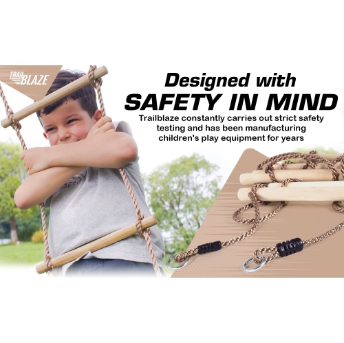 Trailblaze Premium Climbing Rope Ladder for Kids 6ft Wooden, Playset Rope Ladder Swing Set, Safe & Secure Outdoor/Indoor