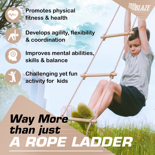 Trailblaze Premium Climbing Rope Ladder for Kids 6ft Wooden, Playset Rope Ladder Swing Set, Safe & Secure Outdoor/Indoor