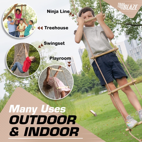 Trailblaze Premium Climbing Rope Ladder for Kids 6ft Wooden, Playset Rope Ladder Swing Set, Safe & Secure Outdoor/Indoor