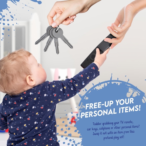 Play Wallet for Boys with Money and Pretend Play Toys, Cellphone, Smartwatch, Keys, Sunglasses, Toddler Wallet for Kids