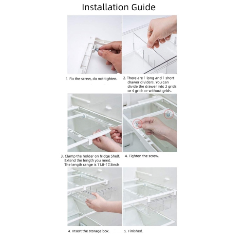 YekouMax Fridge Drawer Organizer, Refrigerator Organizer Bins, Pull Out with Handle, Fridge Shelf Holder Storage Box, Cl