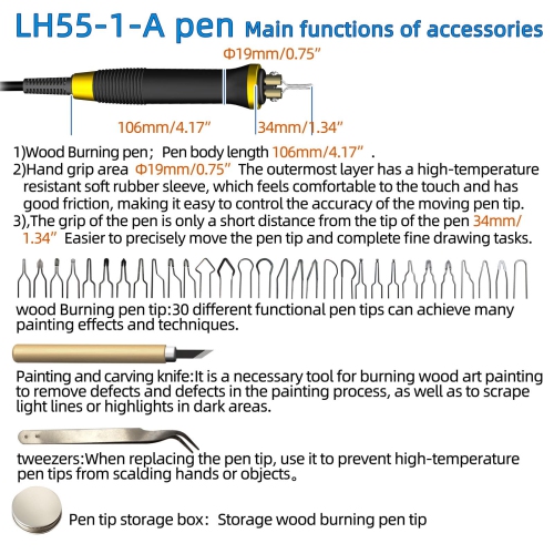 FIRElood LH55-1 wood burning kit,wood burning tool,digitally adjustable temperature wood burner kit,professional wood bu