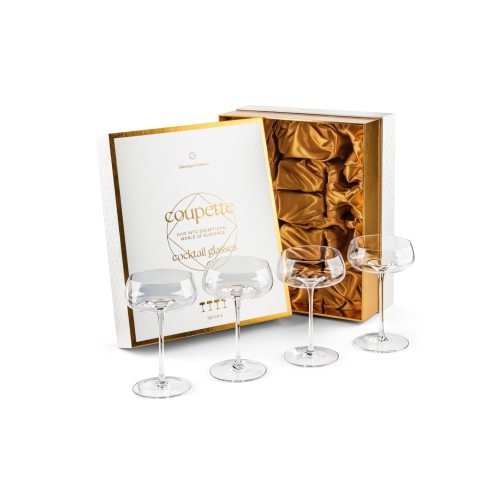 Crystal Cocktail and Champagne Coupette Glasses | Set of 4 | 9 oz Elegant Long Stemmed Coupe Glassware for Espresso Mart