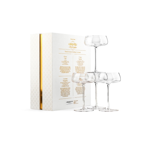 Crystal Cocktail and Champagne Coupette Glasses | Set of 4 | 9 oz Elegant Long Stemmed Coupe Glassware for Espresso Mart