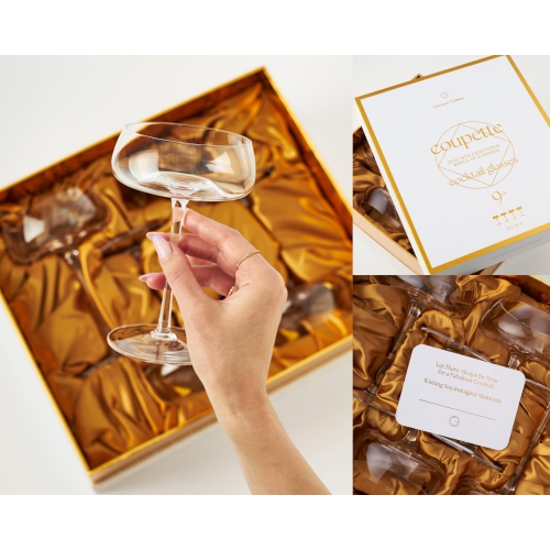 Crystal Cocktail and Champagne Coupette Glasses | Set of 4 | 9 oz Elegant Long Stemmed Coupe Glassware for Espresso Mart