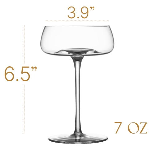 Crystal Cocktail and Champagne Coupette Glasses | Set of 4 | 9 oz Elegant Long Stemmed Coupe Glassware for Espresso Mart